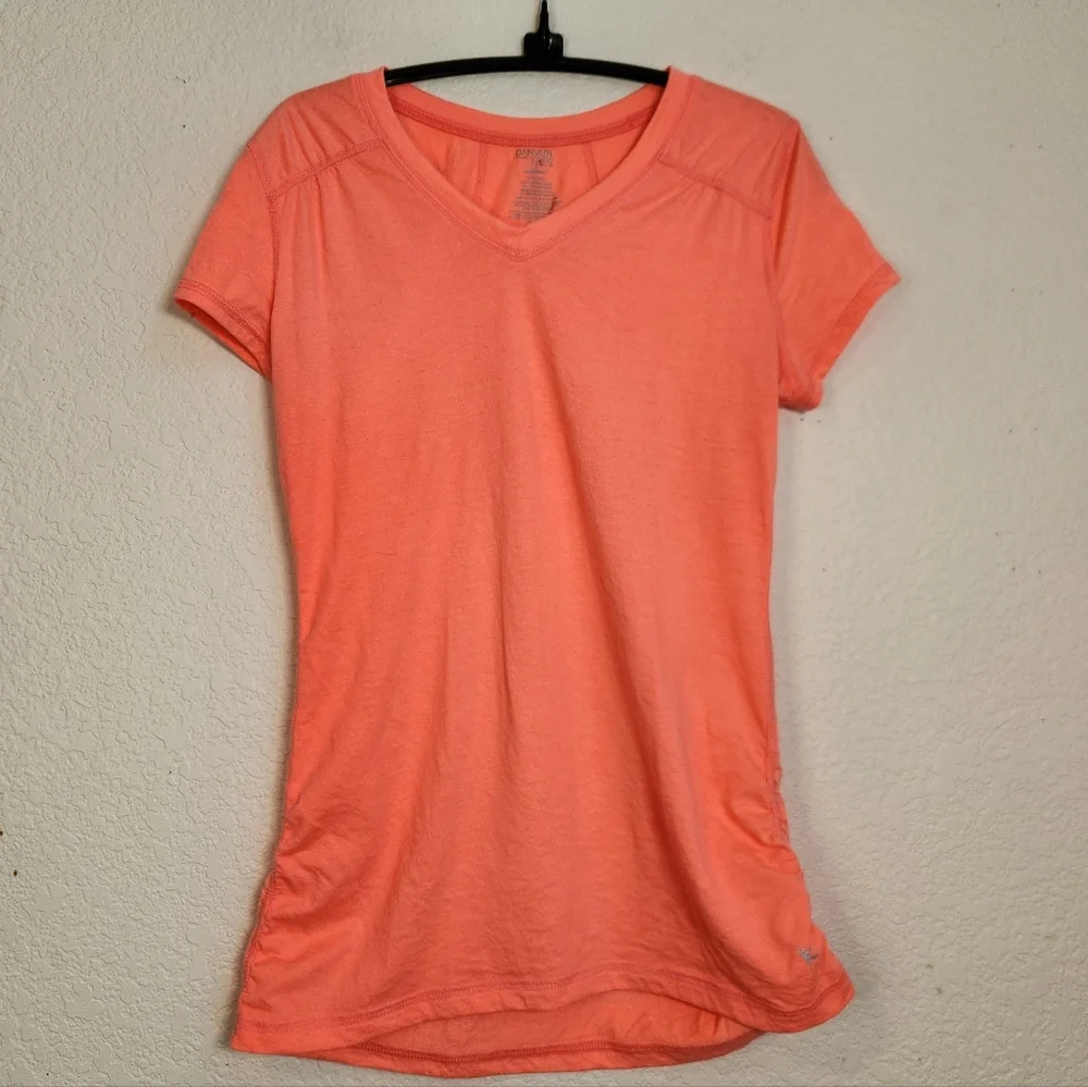 Danskin Coral Short-Sleeve V-Neck Active Tee w/ Side Ruching, Size S - Picture 1 of 7
